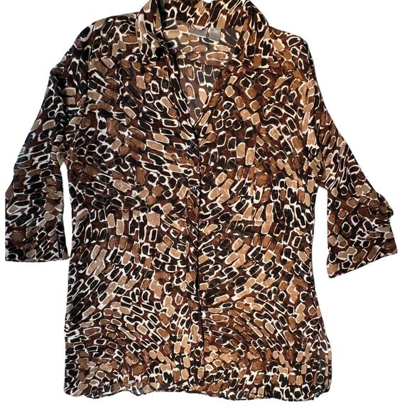 Chico's Silk Animal Print Sheer Tunic Shirt & Tank Boho Set Women XL Brown Black - Picture 6 of 14